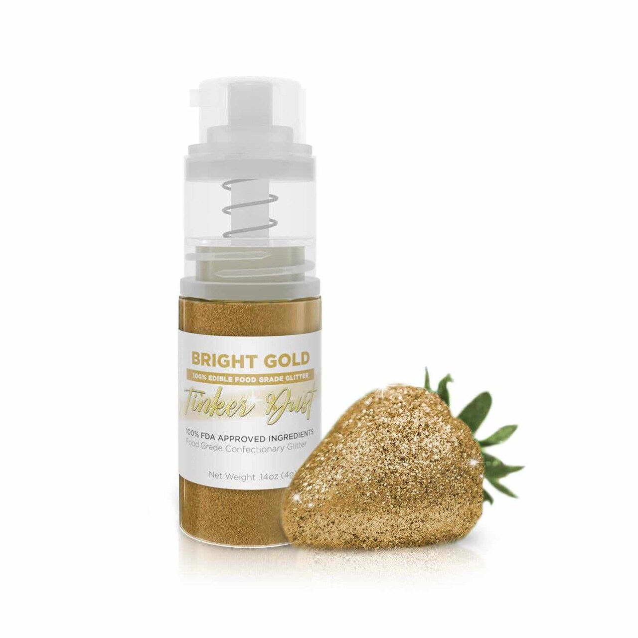 Bakell - Bright Gold Tinker Dust Edible Glitter (4g, 1x Spray Pump) for Food, Desserts, and Beverages!